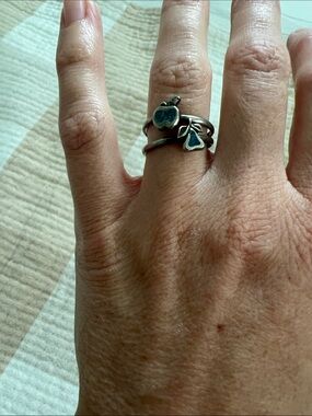 Sterling Silver Stackable Apple & Pear Rings with Turquoise Inlay set